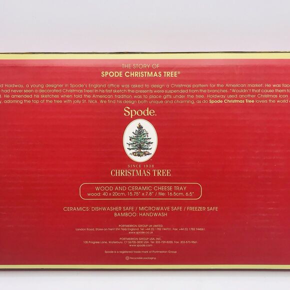 Spode Christmas Tree Bamboo Wood and Ceramic Cheese Tray 15.75 x 7.8 Inches NEW - Picture 7 of 8